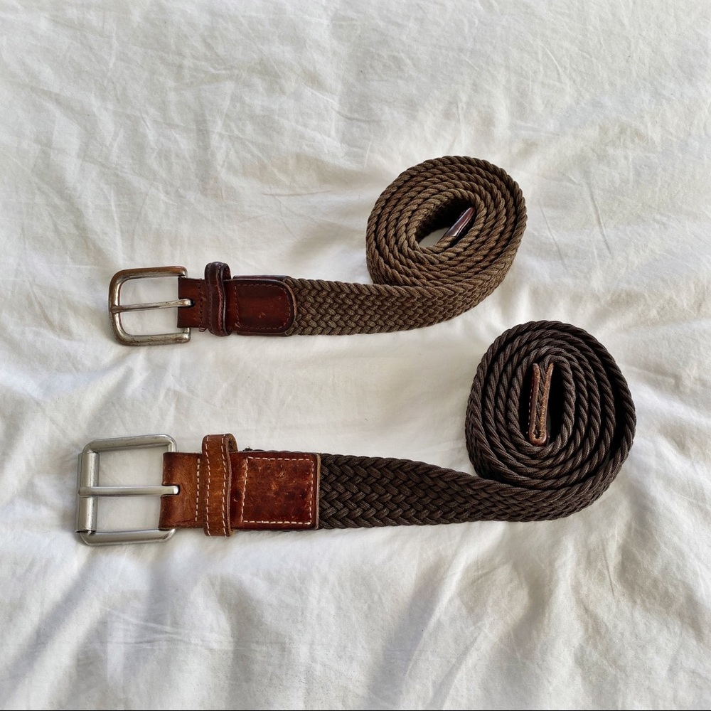 2 Vintage Eddie Bauer Olive and Brown Weave Belts